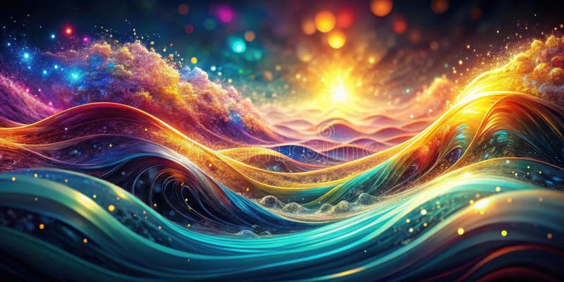 Abstract luminous waves with vibrant colors and sparkling particles. Generative AI royalty free illustration