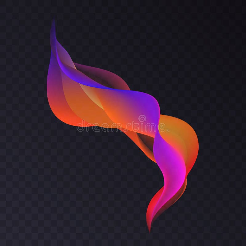 Abstract luminous wavy color smoke shape with gradient light effect, magic spiral tail wave design vector illustration