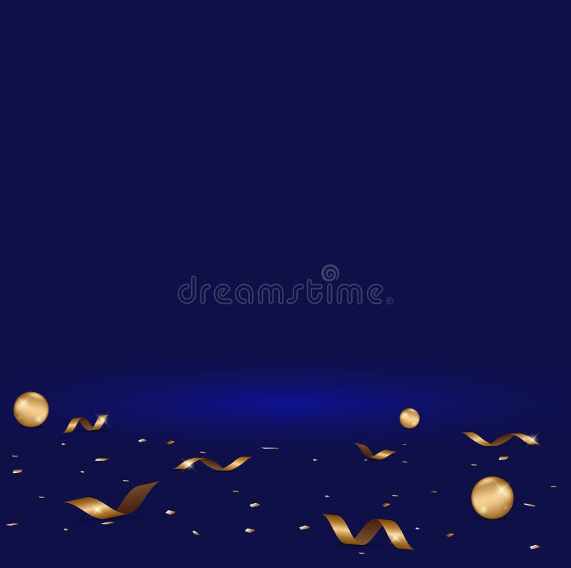 Abstract luxury dark blue gradient with confetti and ball gold b