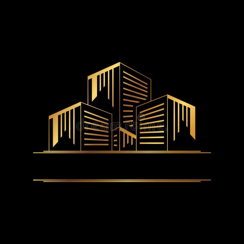 Abstract and Luxury Design Building with Gold Color on the Black Background  Stock Vector - Illustration of factory, black: 170886001