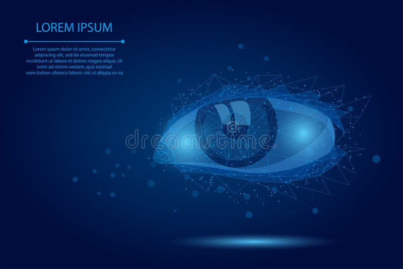 Abstract mash line and point laser vision correction. Low poly human iris modern operation surgery technology. stock illustration