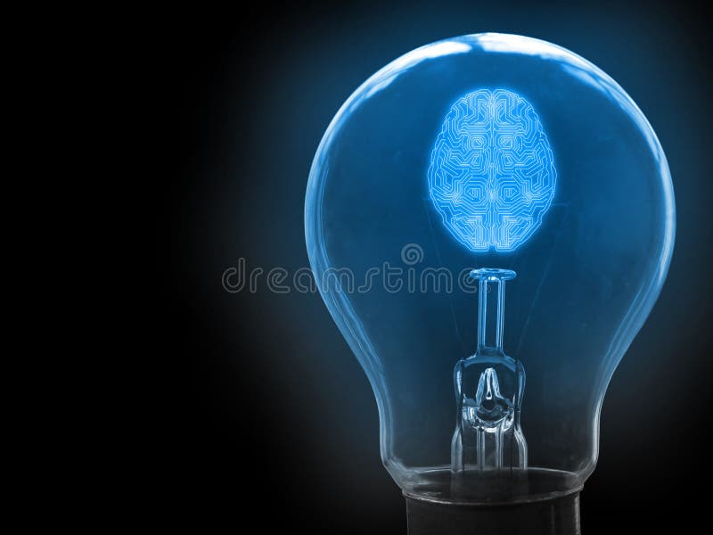 Abstract mechanic artificial intelligence android brain in light bulb. Concept of getting new idea using AI to facilitate. For technology background, big data, machine learning usage. Digital system concept stock images, royalty-free photos and pictures