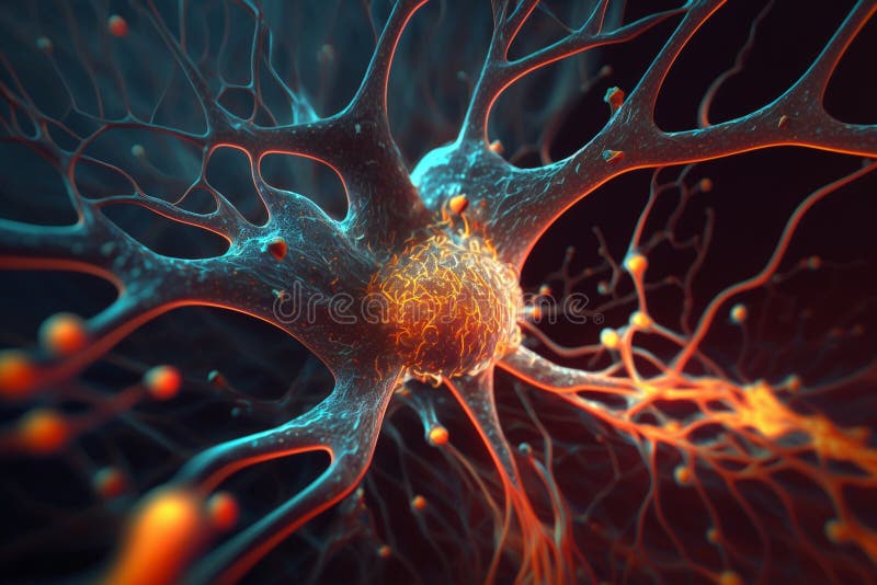 Abstract medical background, Render of group of neurons. stock illustration.
