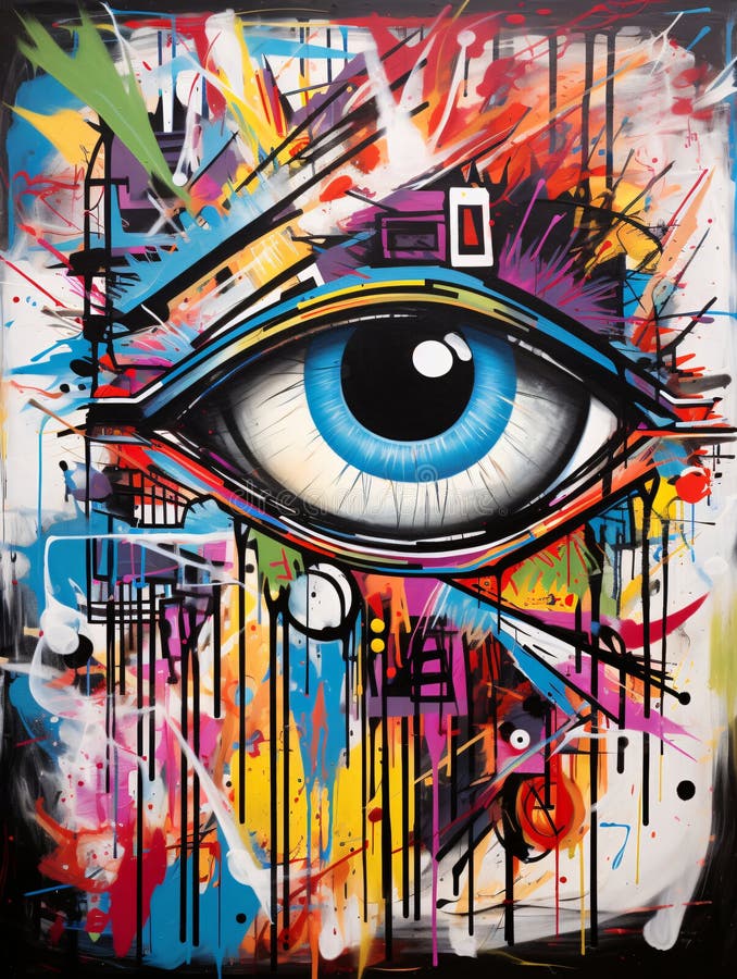 Abstract mesmerizing eye. Painted graphics in pop art style. Generative Ai royalty free illustration
