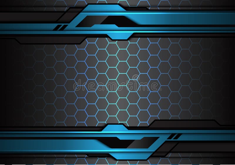 Abstract metallic blue black futuristic polygon line on hexagon mesh pattern design modern technology background vector