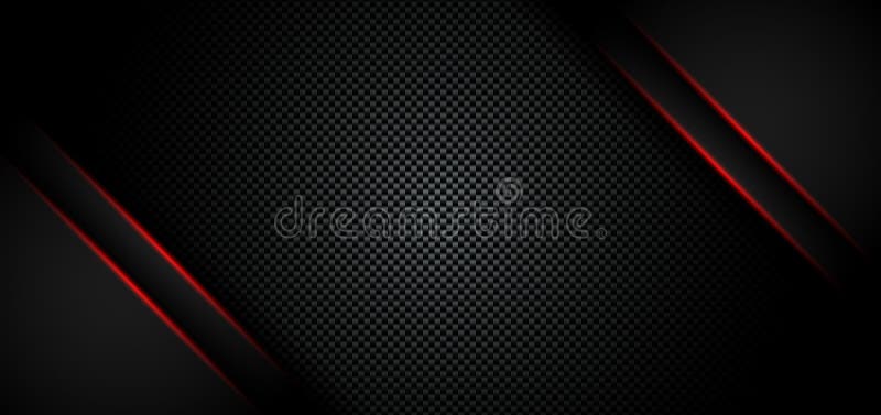 Abstract metallic red shiny color black frame layout modern tech design template on carbon fiber material background and texture