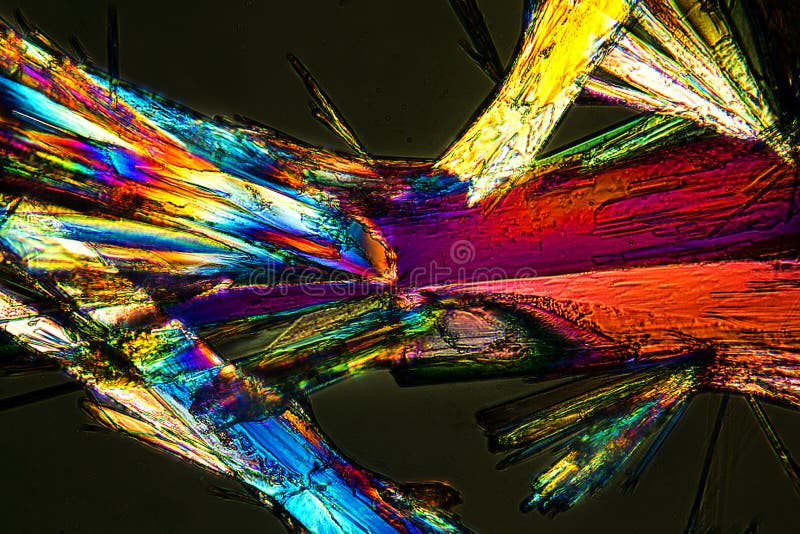 Micrograph of Radiating, Colorful Crystals of the Amino Acid Alanine Stock Illustration