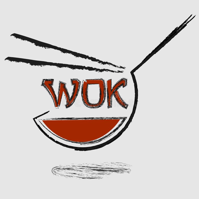 abstract minimal logo charcoal brush asian food wok