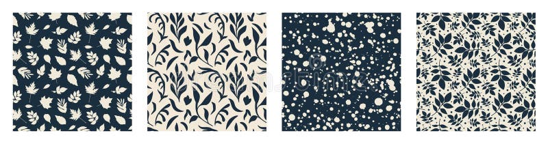 Abstract minimalist floral pattern set. Seamless botanical print. stock illustration