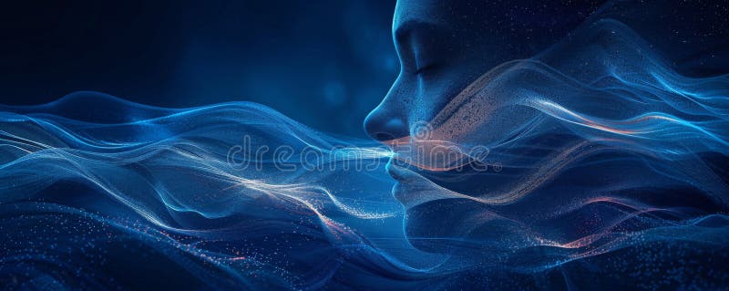 Abstract minimalistic digital art of a serene face with flowing lines stock image