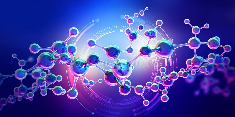 Abstract model of a molecule. Digital technologies in genetic engineering. Crystal lattice structure. Research in molecular synthe royalty free illustration