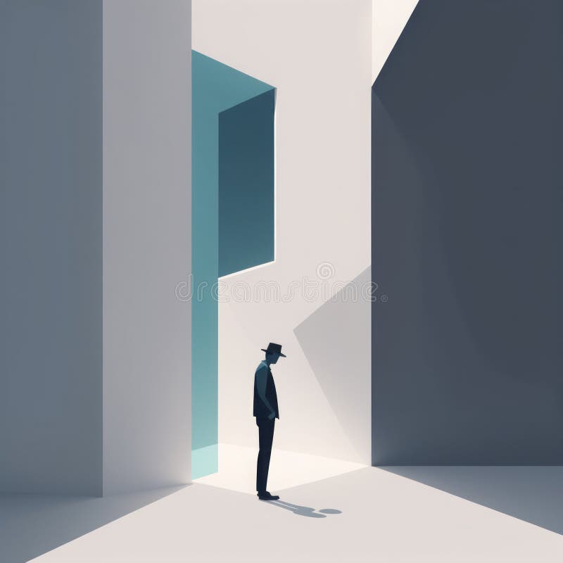 Abstract modern architecture background with open door. 3d illustration. stock illustration