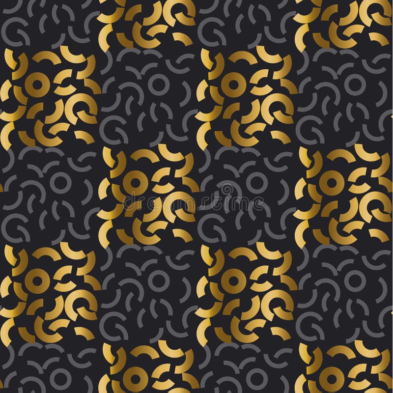 Model geometric modern abstract repitabil pentru proiectarea suprafeței. aur rece și model fără sudură negru stock illustration