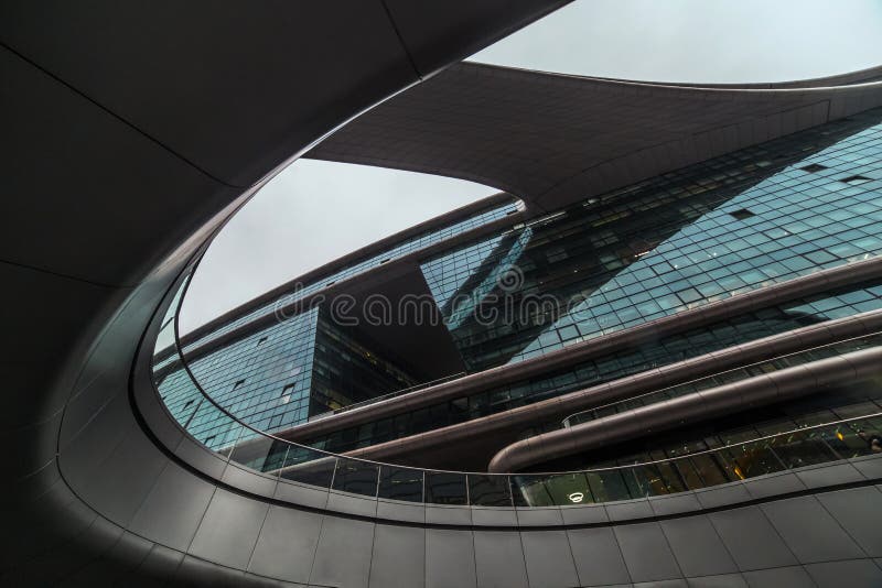Abstract modern shape architecture detail. Bionic facade. Business office. stock image