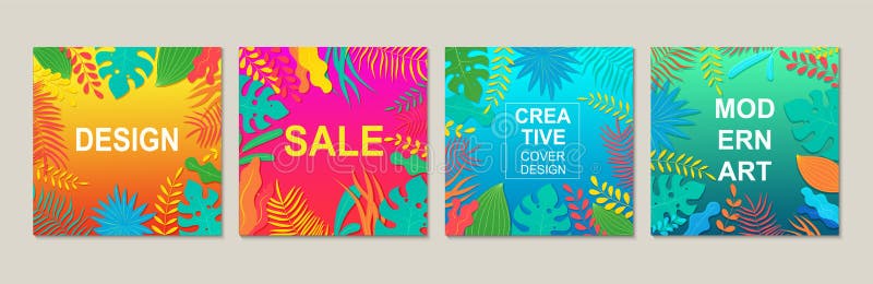 Abstract modern square design templates with floral elements. Design trendy banner backgrounds for advertisements vector illustration