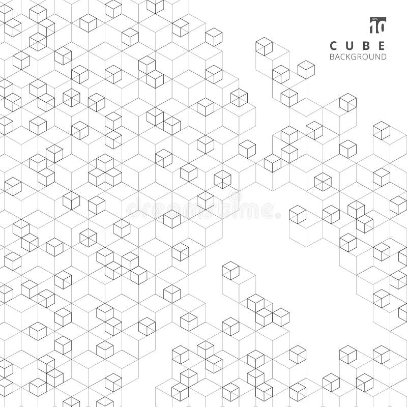 Abstract modern technology black line cube pattern background. vector illustration