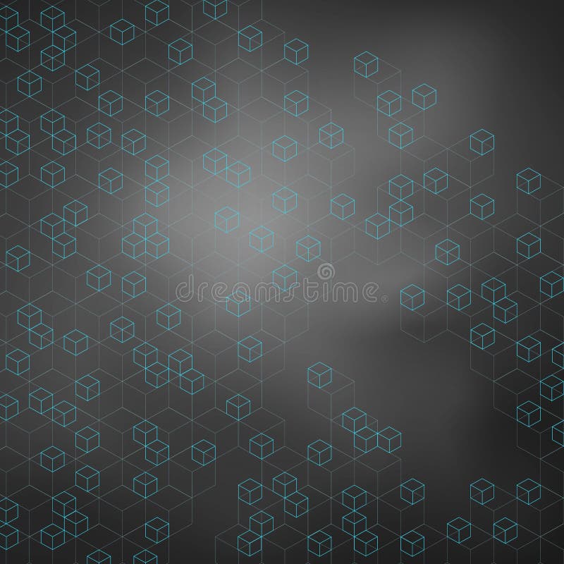 Abstract modern technology blue line cube pattern on black board vector illustration