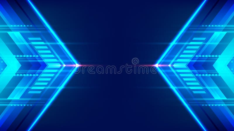 Abstract modern technology futuristic concept high speed movement blue arrows geometric stripe lines with lighting effect on dark