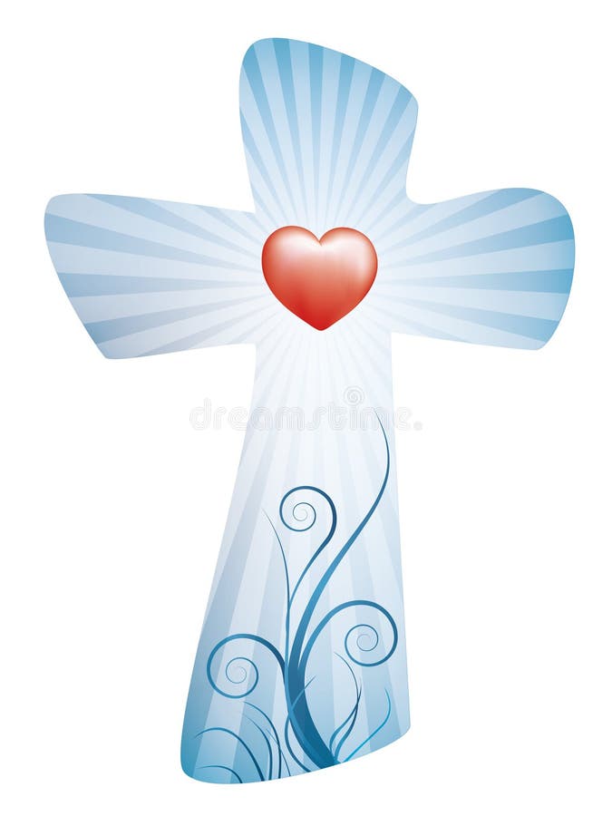 Christian cross with rays and heart