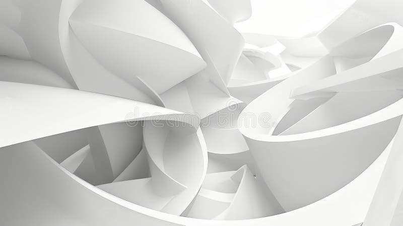 Abstract Modern White Architecture Background. Fluid Dynamic Striped Shapes, Minimalistic Design. royalty free illustration