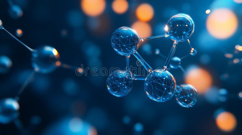Abstract molecule model with glowing nodes and lines. Close-up view of an abstract molecule model with glowing blue nodes connected by intricate lines, symbolizing technology, science, and futuristic advancements.. AI Generation AI generated