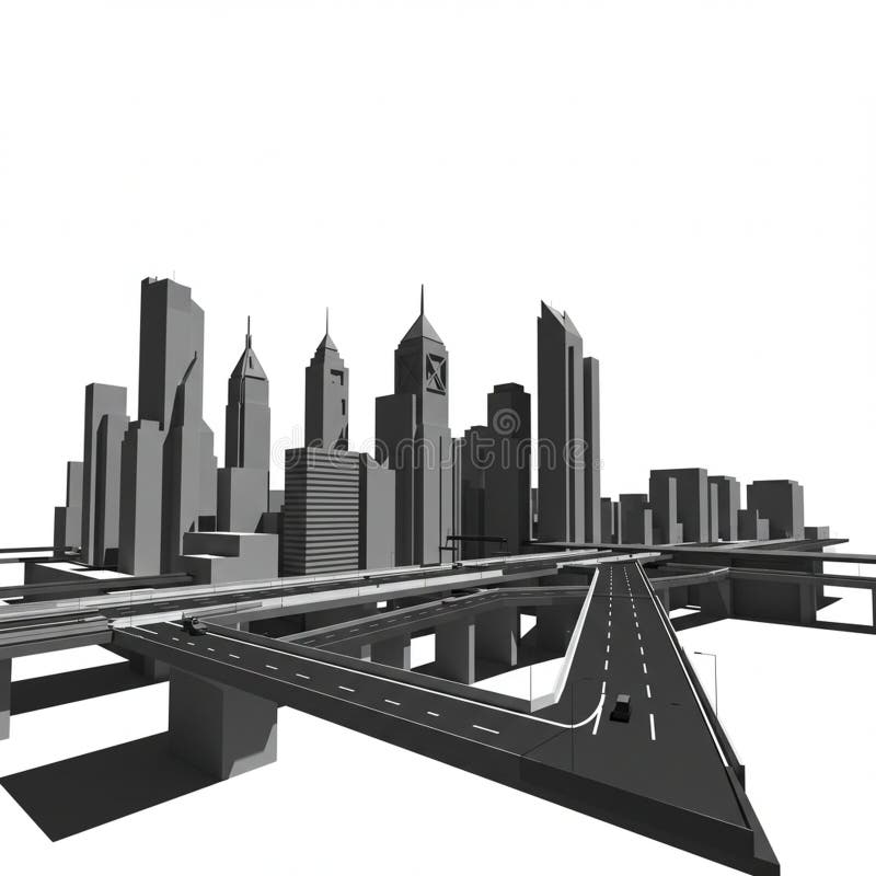 Abstract monochromatic digital cityscape with high-rise buildings showcasing various stock illustration