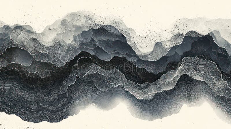 Abstract monochromatic wave-like design with layered textures and gradients vector illustration