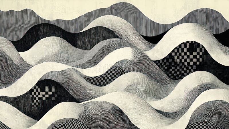 Abstract monochromatic waves with varying patterns and textures royalty free illustration