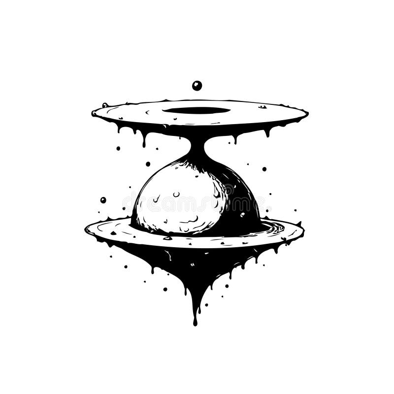 Abstract monochrome illustration depicting a surreal, dripping planetary form stock illustration