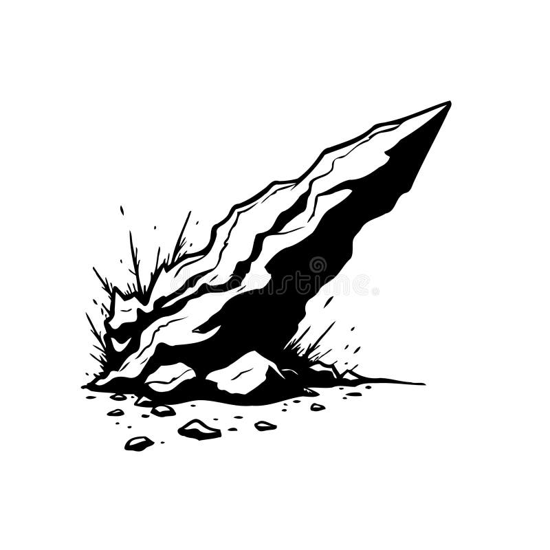 Abstract monochrome illustration of a jagged, sharp rock formation isolated royalty free illustration