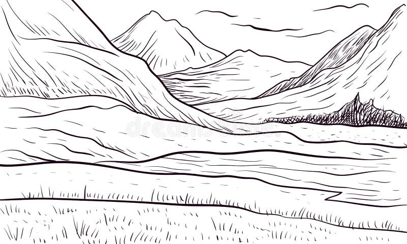 Abstract Monochrome Vector Sketch Of Landscape Stock Vector