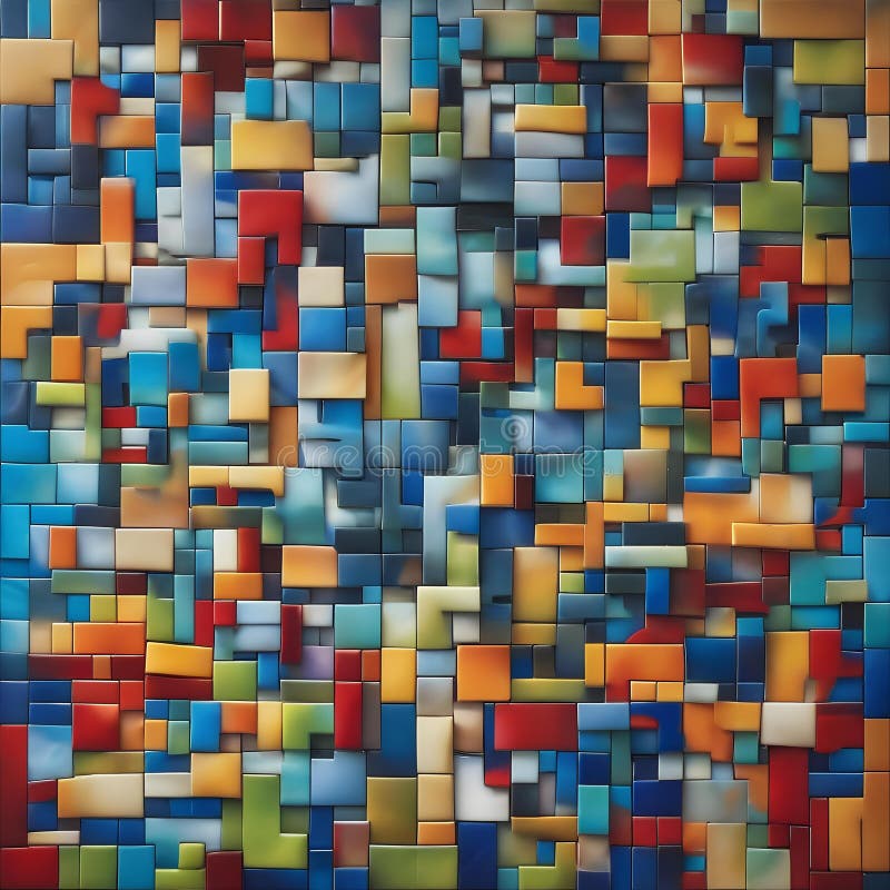 An abstract mosaic of interlocking puzzle pieces, each representing a different emotion or idea2 stock illustration