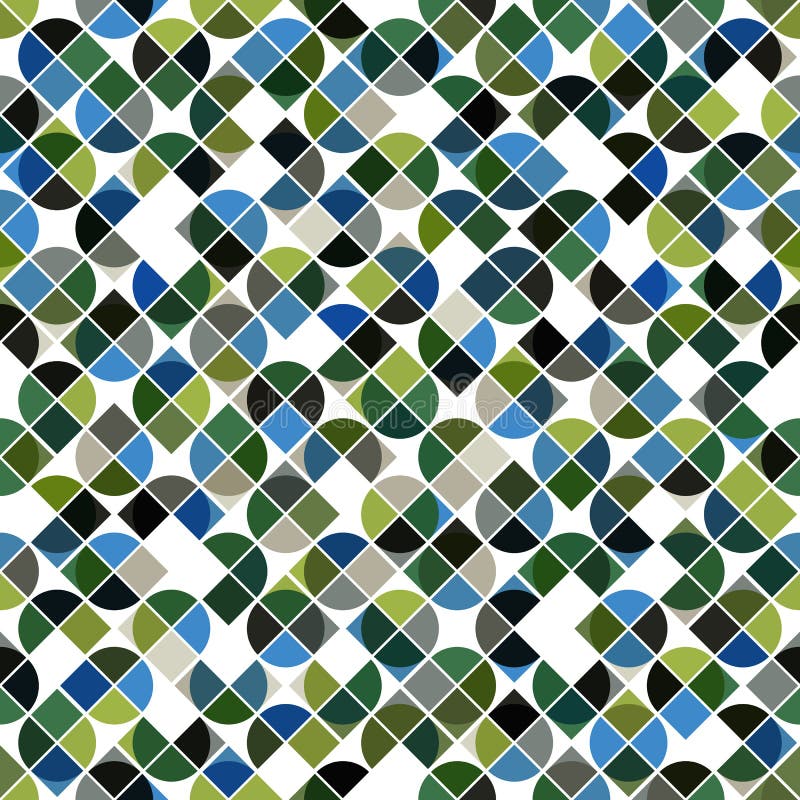 Abstract mosaic retro seamless pattern in green and blue colors.