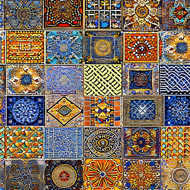 1806 Abstract Mosaic Tiles: A captivating background featuring abstract mosaic tiles with intricate patterns and a variety of vi royalty free illustration