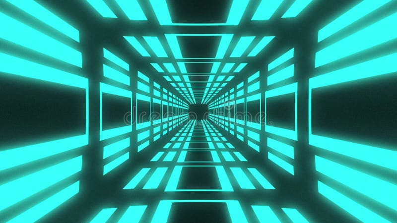 Abstract motion background endless loop with animation of square in futuristic tunnel with neon light. royalty free illustration