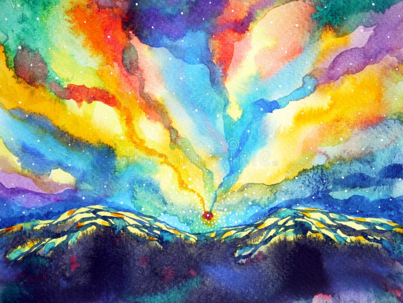 Abstract mountain sky watercolor painting color colorful backgroud vector illustration
