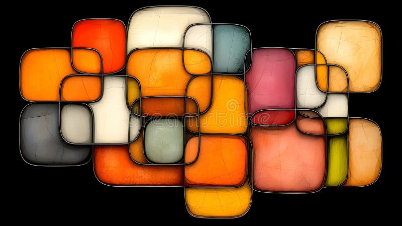 Abstract Multicolored Rounded Squares with Textured Surfaces stock illustration