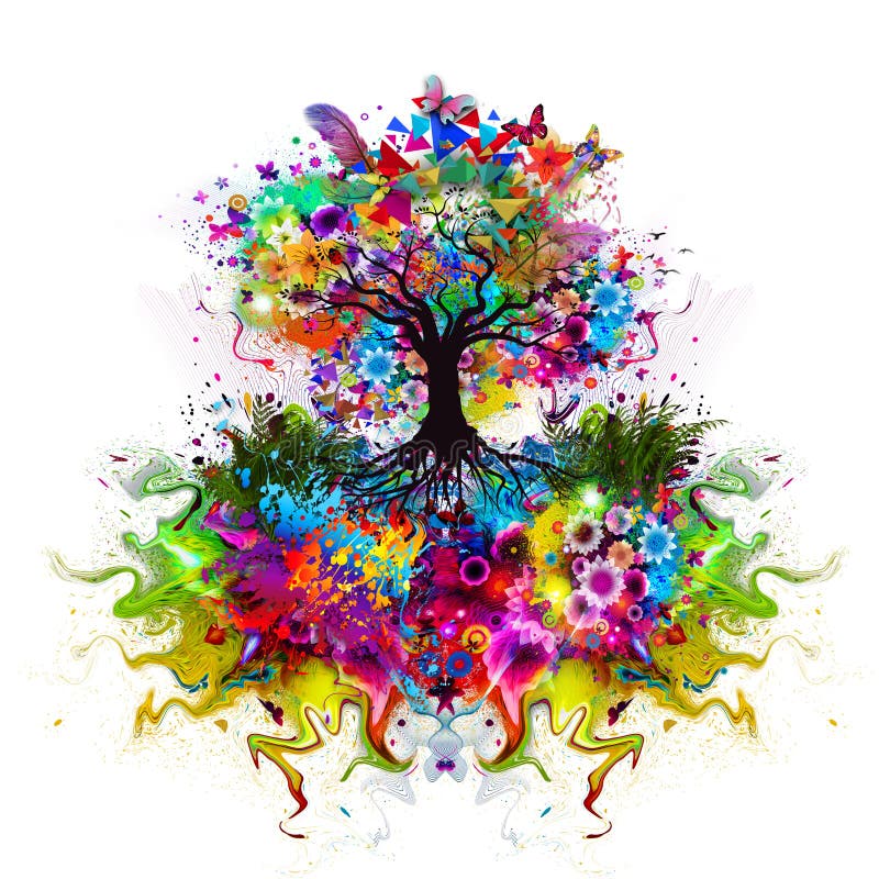 Abstract multicolored Tree with roots vector illustration