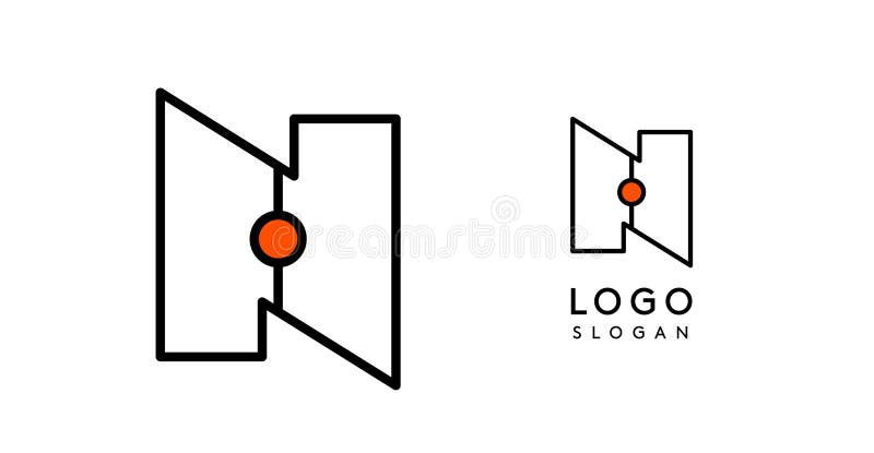 Abstract N letter logo with blue dots. Minimalist linear design, bold and clean letter monogram for corporate branding vector illustration