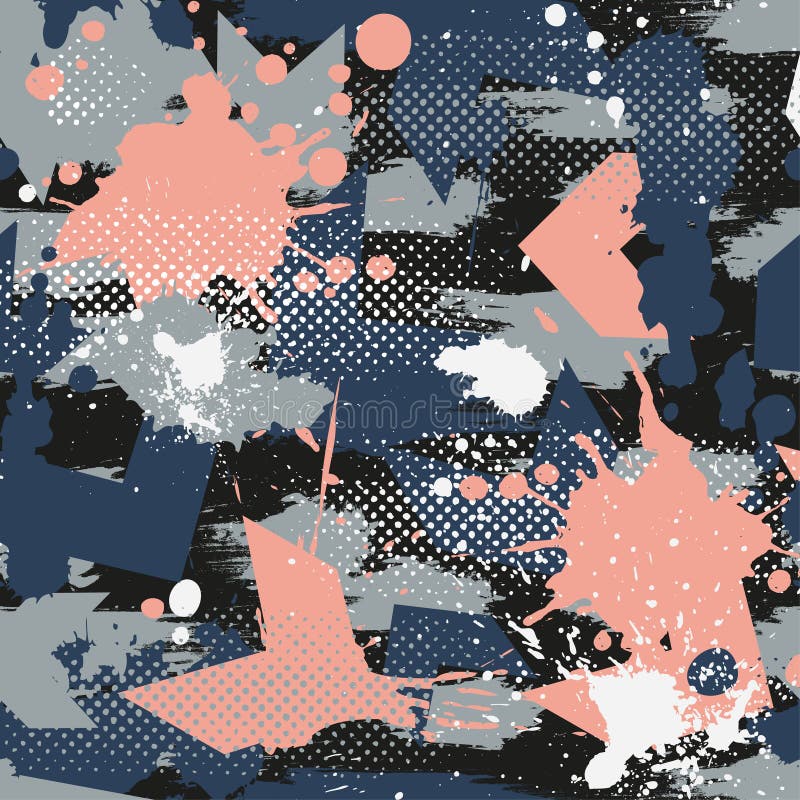 Abstract naadloos geometrisch patroon met geometrische vormen, punten, de kleurrijke inkt van de nevelverf vector illustratie Abstract naadloos geometrisch patroon met geometrische vormen, punten, de kleurrijke inkt van de nevelverf vector illustratie