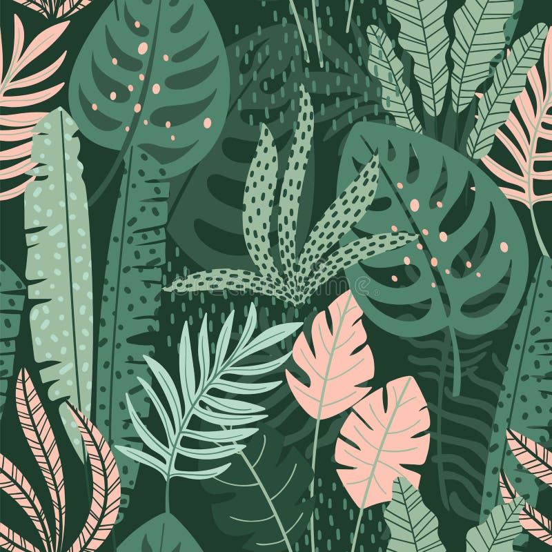 Abstract naadloos patroon met tropische bladeren De hand trekt textuur
