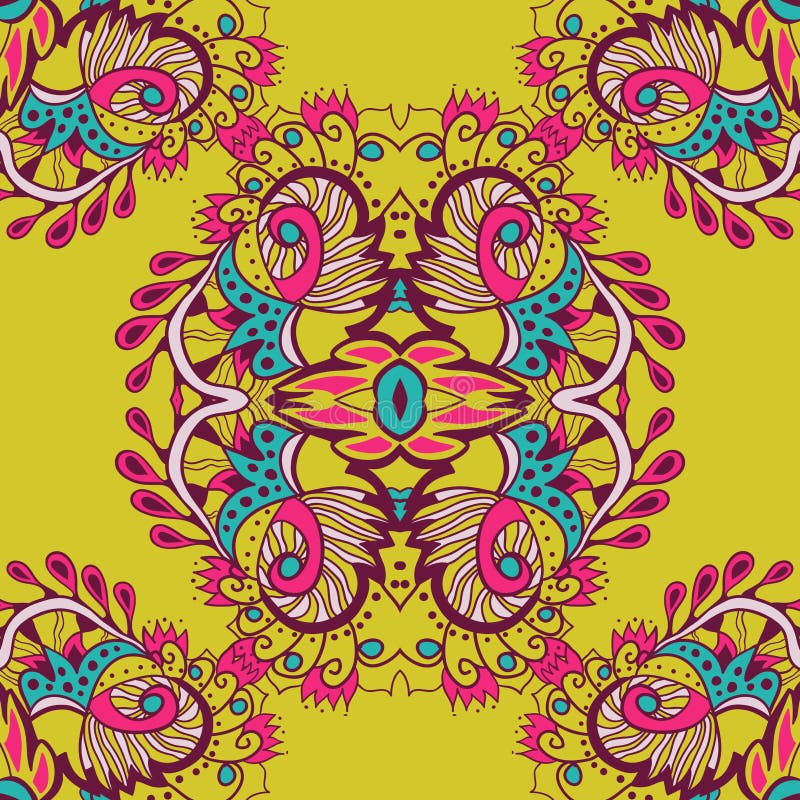 Abstract naadloos patroon op gele achtergrond Heldere kleuren Vector illustratie stock illustratie Abstract naadloos patroon op gele achtergrond Heldere kleuren Vector illustratie stock illustratie