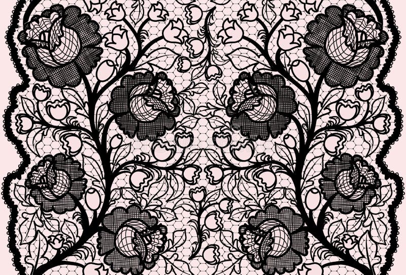 Abstract naadloos zwart kantlint met vrouwelijk bloemenpatroon vector illustratie Abstract naadloos zwart kantlint met vrouwelijk bloemenpatroon vector illustratie