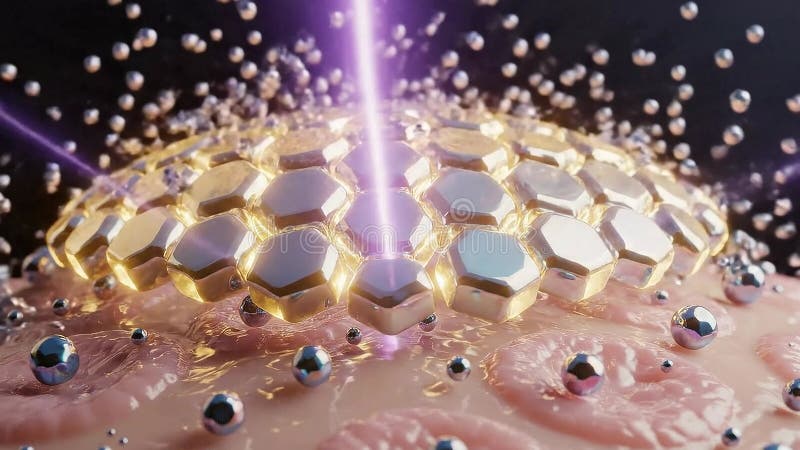 Abstract Nanotechnology Shielding Nanoparticles From Radiant Energy Rays On Biological Surface Microscopic View royalty free illustration