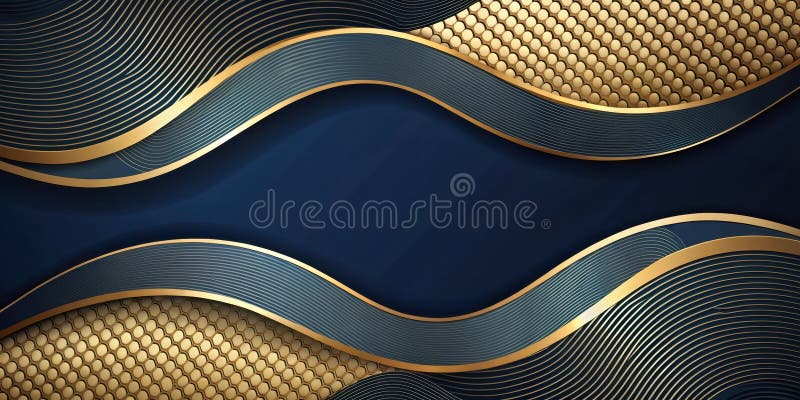 Abstract navy blue and gold wave pattern design with elegant linear texture and geometric background. Generative AI vector illustration