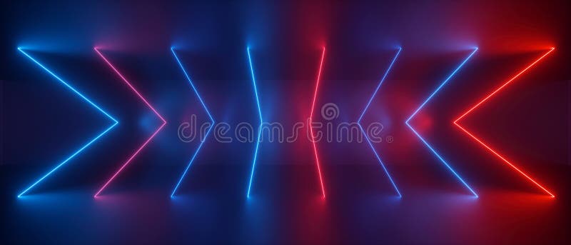 Abstract Neon Background, 3d Rendering of Glowing Red Blue Violet Lines,  Arrows Sequence Row, Virtual Reality Space, Ultraviolet Stock Illustration  - Illustration of light, lamp: 183785663