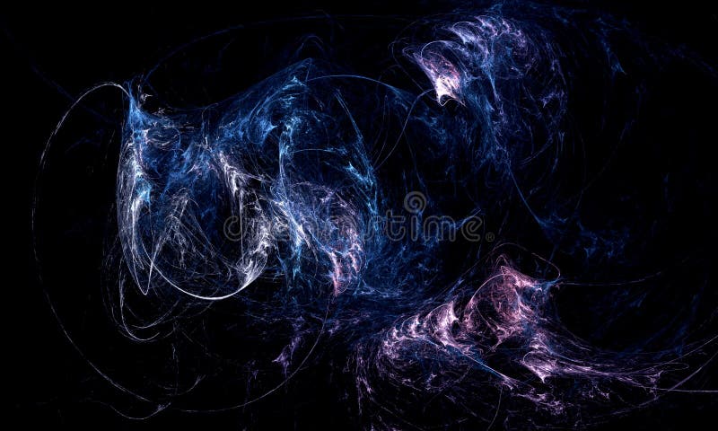Abstract neon blue purple glowing energy discharge, nebula or cluster of stars in deep dark space.
