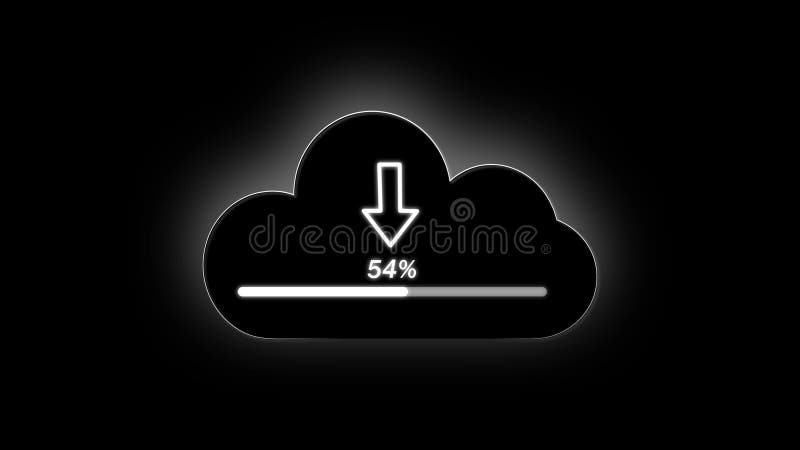 Abstract neon cloud download animation digital network data transfer seamless loop background. Glowing cloud download icon royalty free illustration