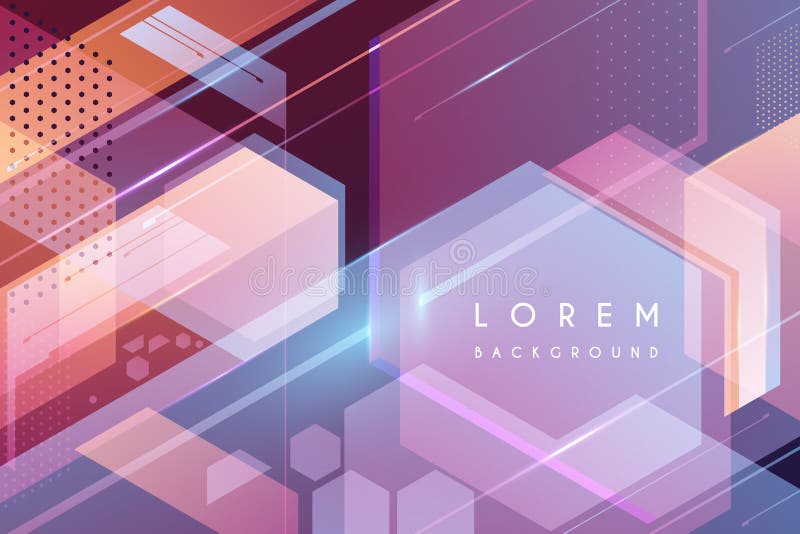 Abstract neon color geometric shapes background stock illustration