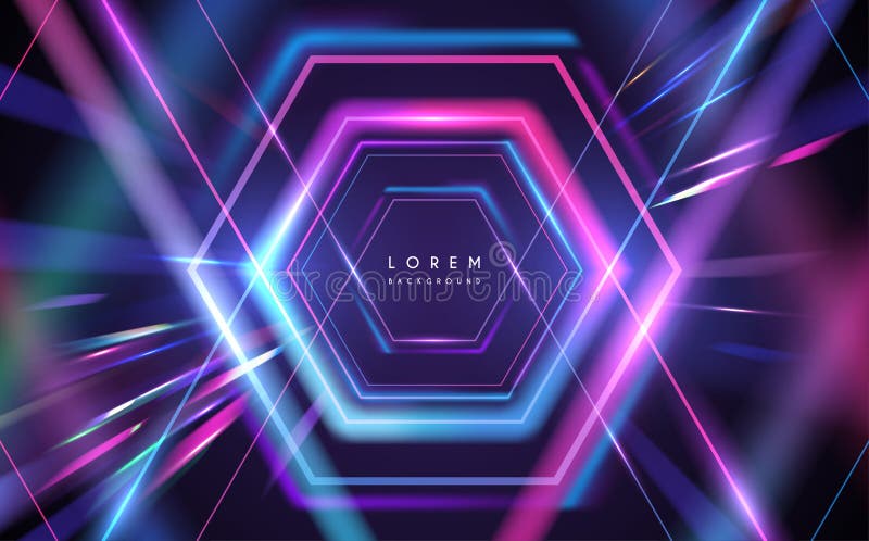 Abstract neon color hexagonal lines background with motion effect royalty free illustration